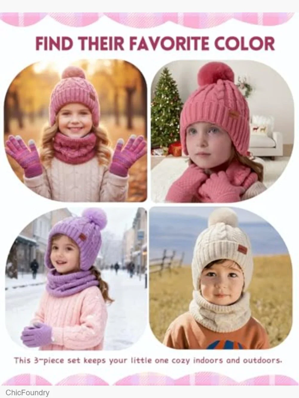 Kids Snow Set: Fleece Lined Beanie, Neck Gaiter & Touchscreen Gloves